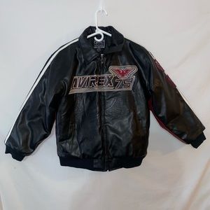 VINTAGE Avirex Y2K Boys Bomber Leather Jacket - Black/Maroon - Sz 14/16